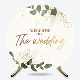 Lofaris Romantic Beige Green Leaves Round Wedding Backdrop